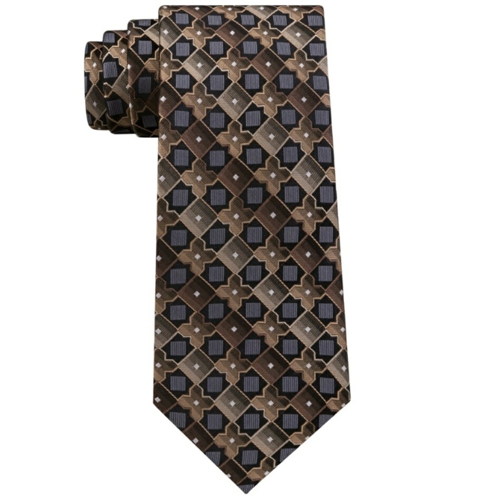 Van Heusen Patterned Tie - Taupe Black Geo NWT